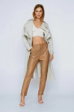 Faux Leather Skinny Split Front Pants