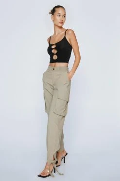 High Waisted Slim Leg Cargo Pants