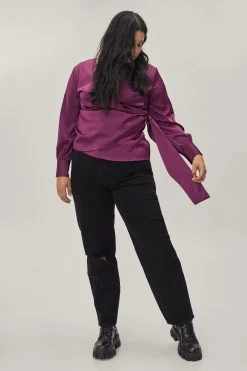 Plus Size Tie Side Draped Satin Blouse