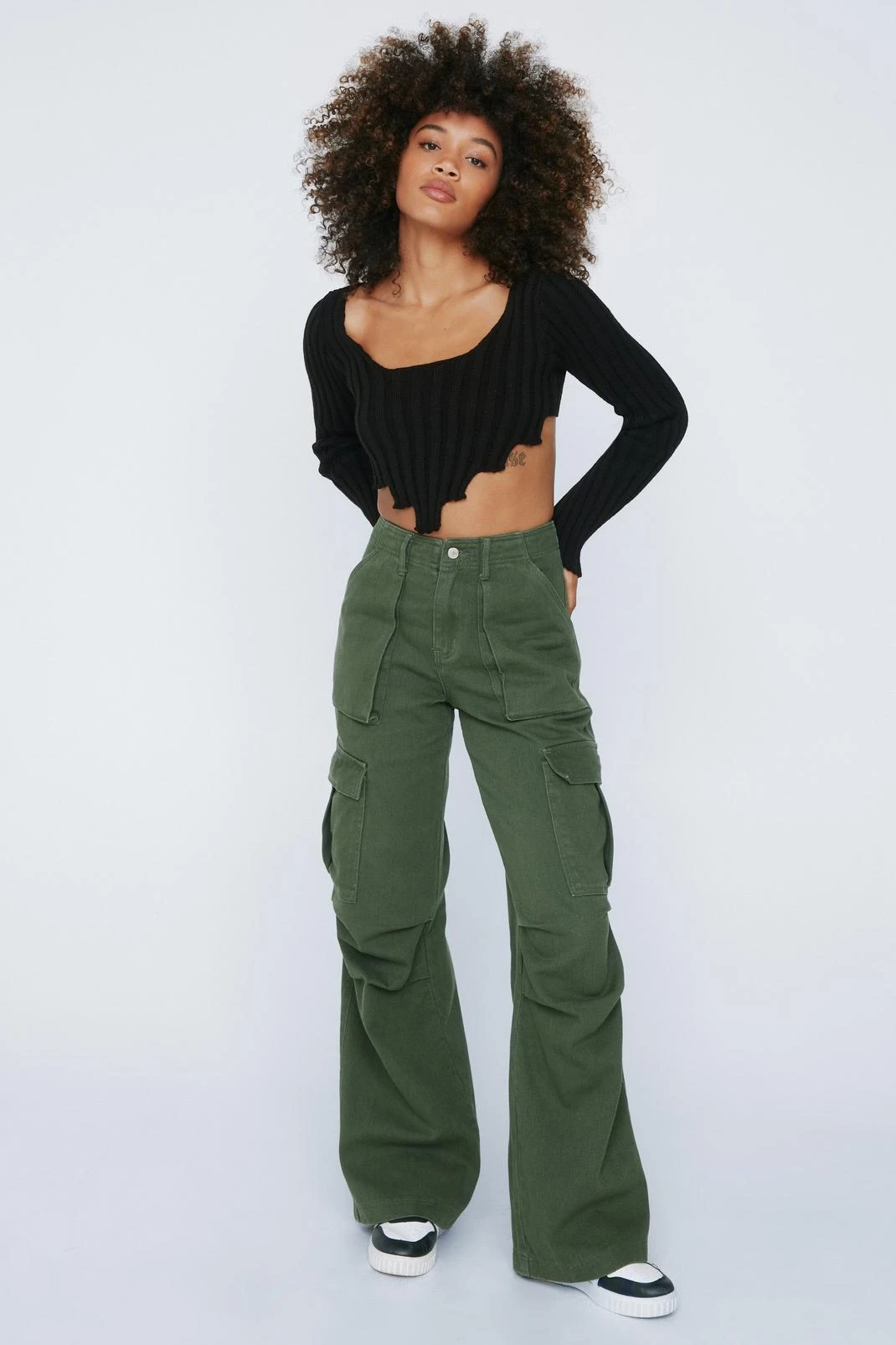 Asymmetric Hem Long Sleeve Crop Top - Image 7