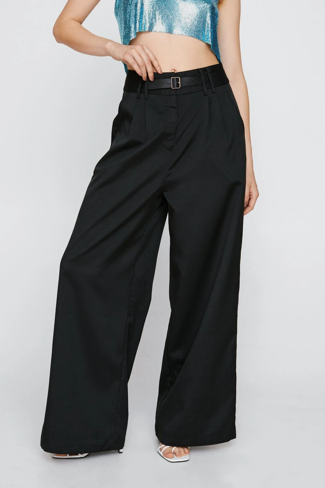 Wide Leg Pants With Buckle Detail - Image 2