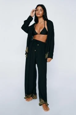 Crinkle Beaded Oversized Cover Up Shirt