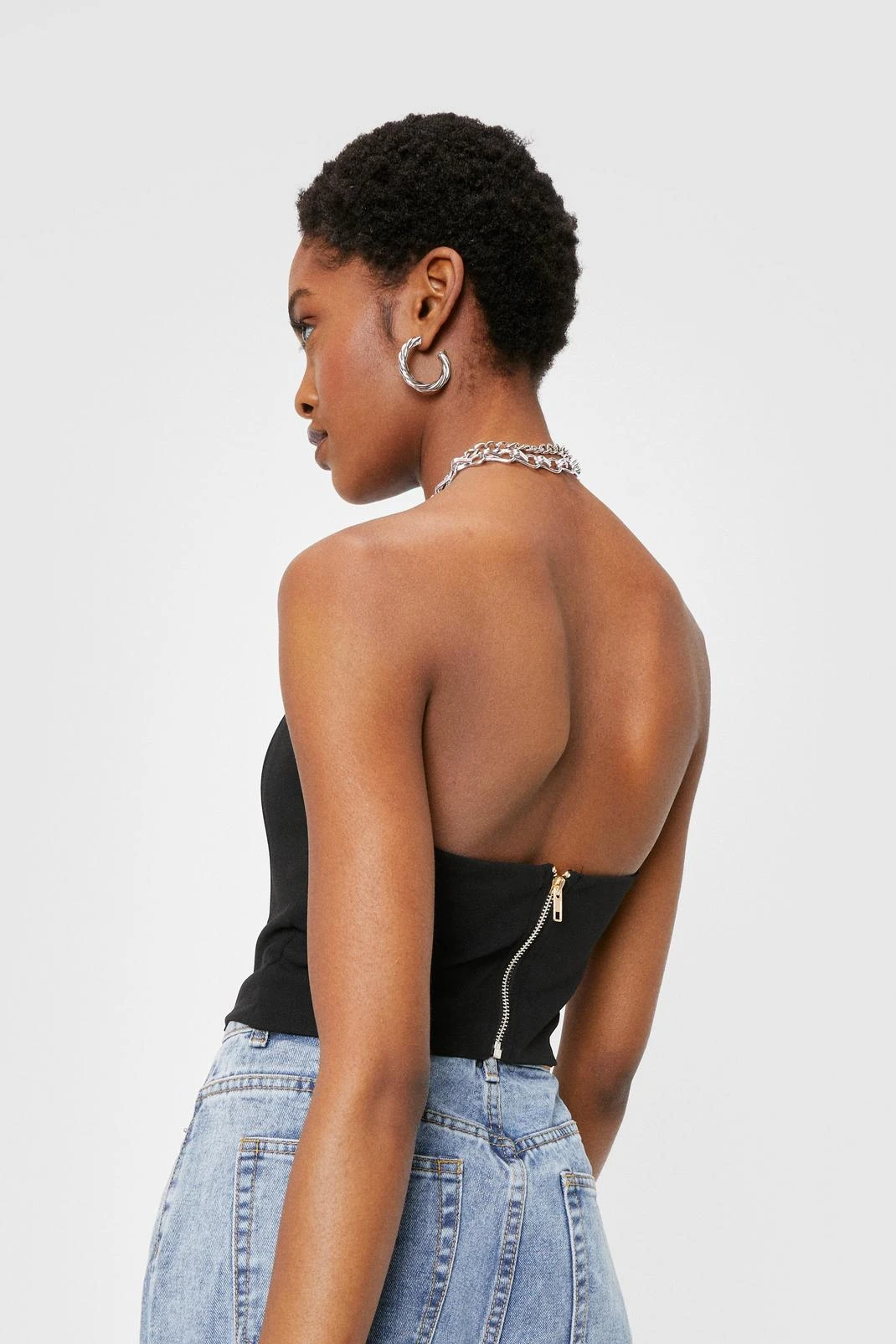 Cropped Strapless Seam Detail Corset Top - Image 6