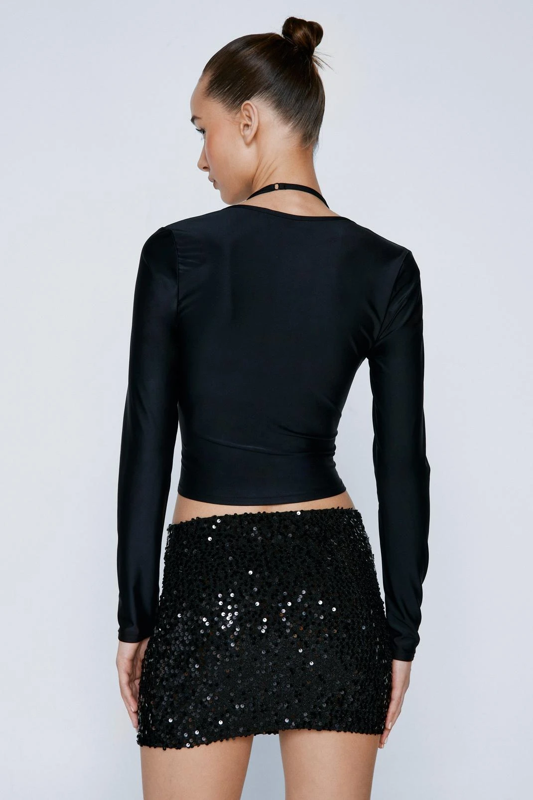 Cut Out Long Sleeve Super Cropped Top - Image 3