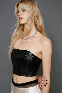 Faux Leather Boned Bandeau Corset Top