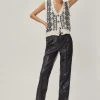 Faux Leather Straight Leg Pleated Pants