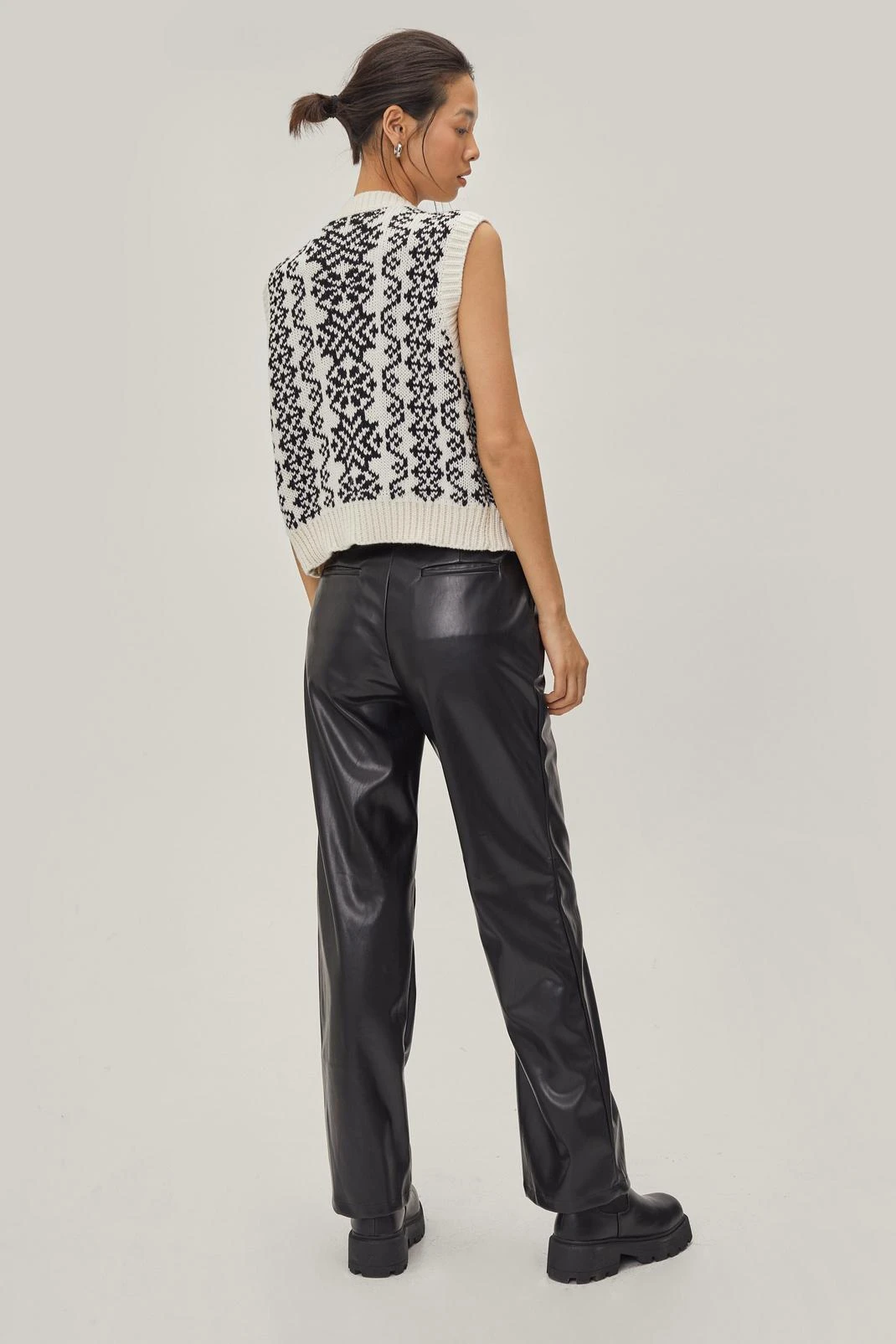 Faux Leather Straight Leg Pleated Pants - Image 3