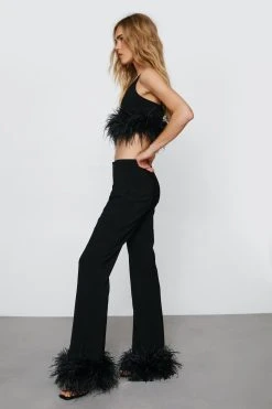 Feather Trim Kick Flare Pants
