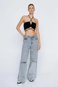 Fluffy Flossed Waist Knitted Bandeau