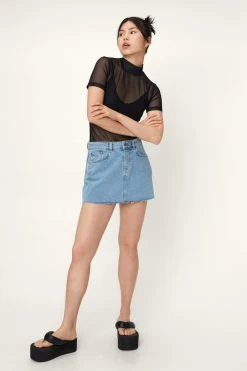 Funnel Neck Short Sleeve Mesh Top