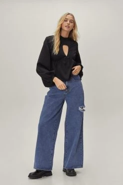 Peplum Hem Keyhole Detail Blouse