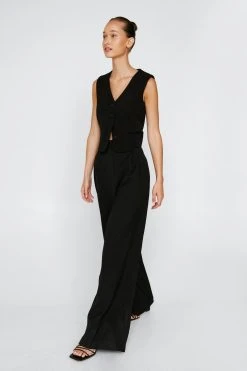 Pleated Front Wide Leg Tailored Pants