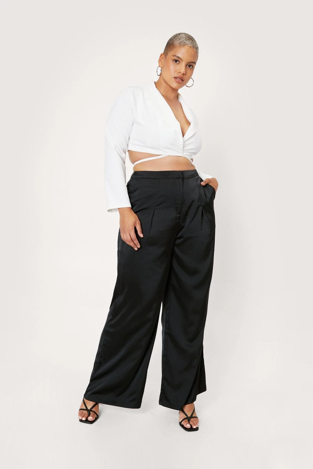Plus Size Pleat Front Satin Wide Leg Pants - Image 4