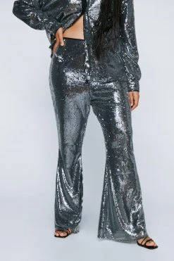 Plus Size Sequin Kick Flare Pants