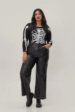 Plus Size Skeleton Printed Long Sleeve Bodysuit
