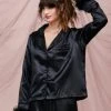 Satin Feather Pajama Shirt And Pants Set