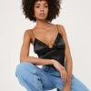 Satin Lace Trim Handkerchief Crop Top