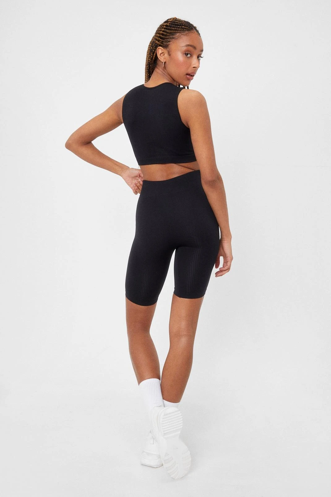 Ribbed Sculpted Seamless Crop Top And Biker Shorts Set - Image 3