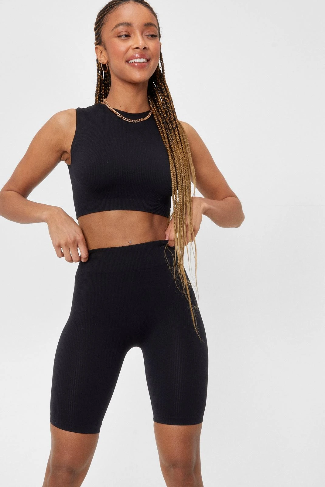 Ribbed Sculpted Seamless Crop Top And Biker Shorts Set - Image 10