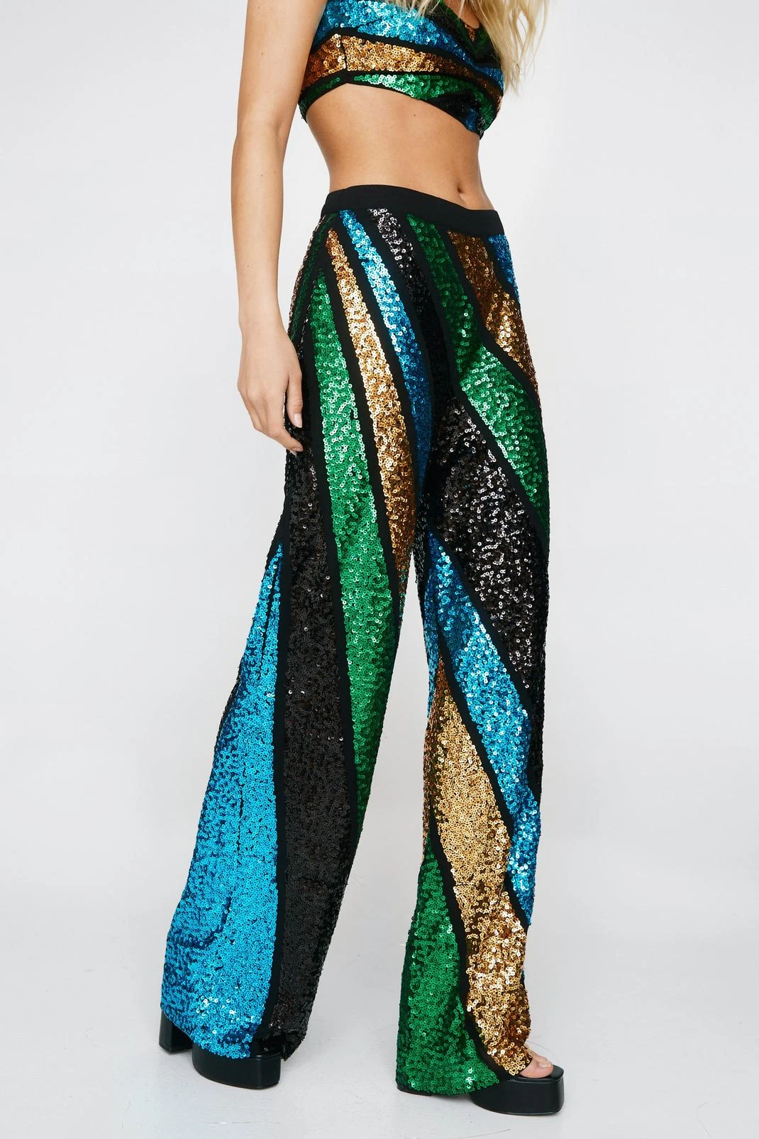 Sequin Colorblock Wide Leg Pants - Image 2