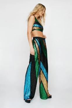 Sequin Colorblock Wide Leg Pants