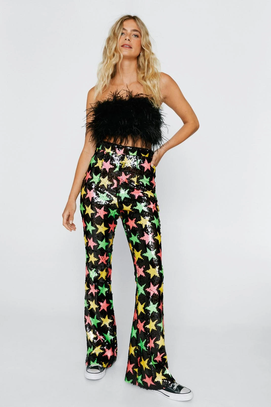 Sequin Star Detail Fit And Flare Pants - Image 2