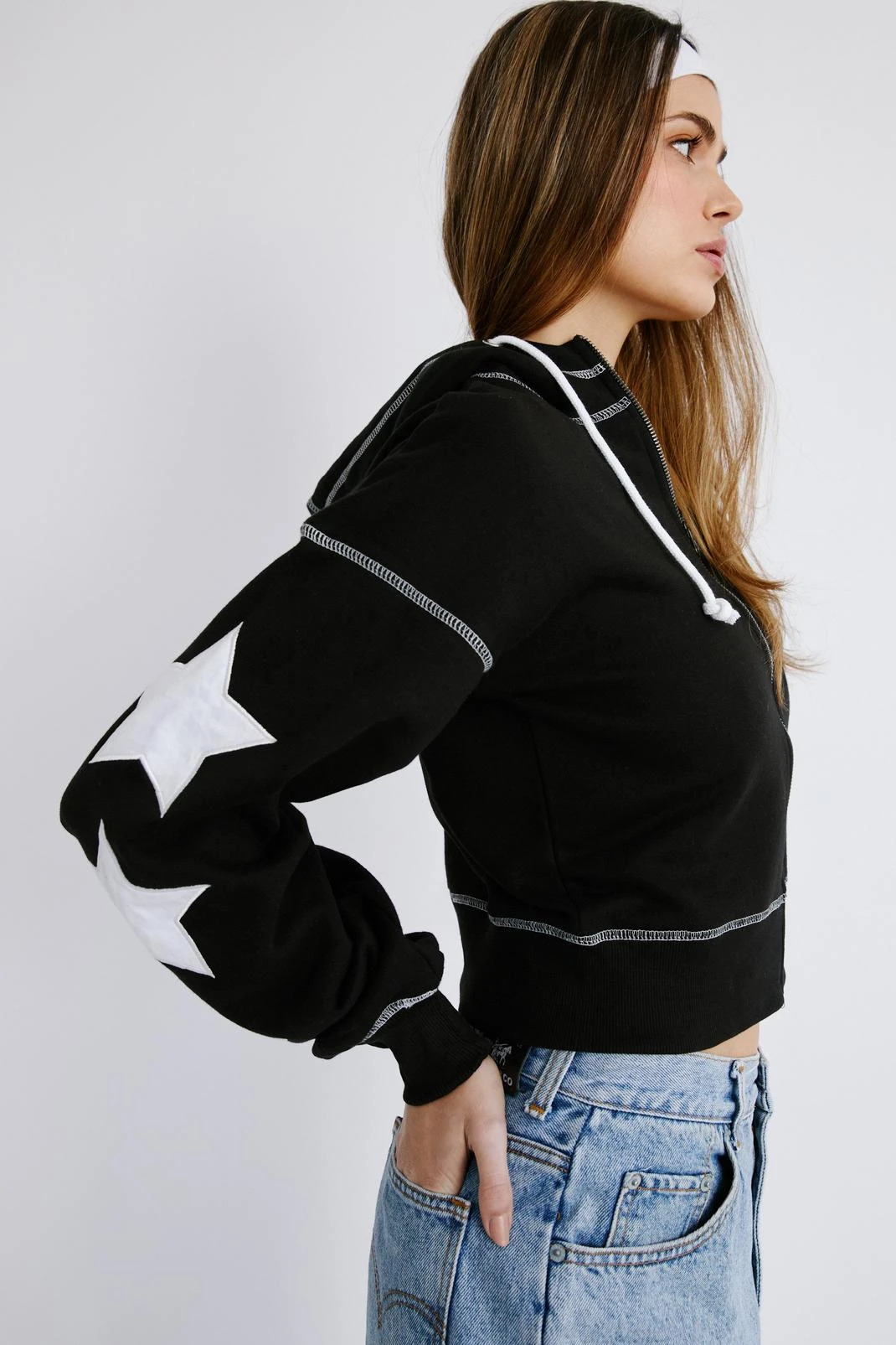 Star Zip Up Cropped Hoodie - Image 7