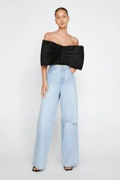 Structured Bow Taffeta Bandeau Top