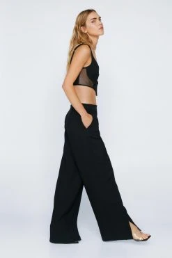 Tailored Split Front Wide Leg Pants