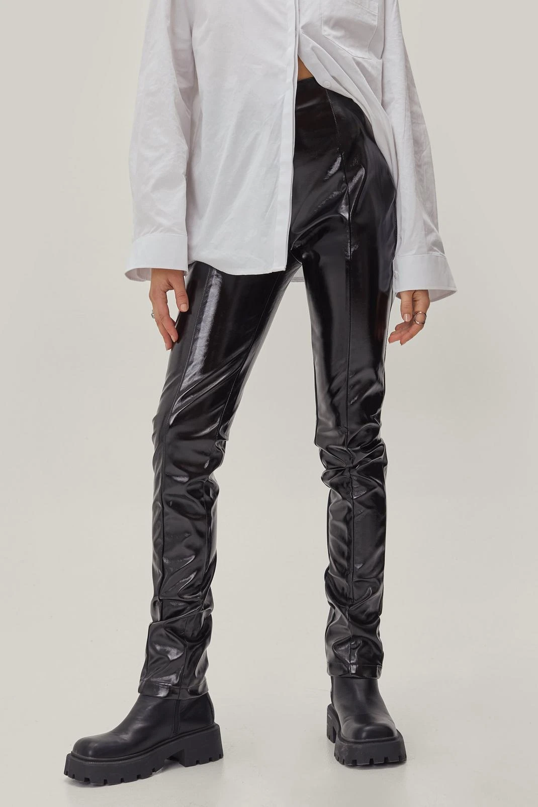 Split Hem Straight Leg Vinyl Pants - Image 2