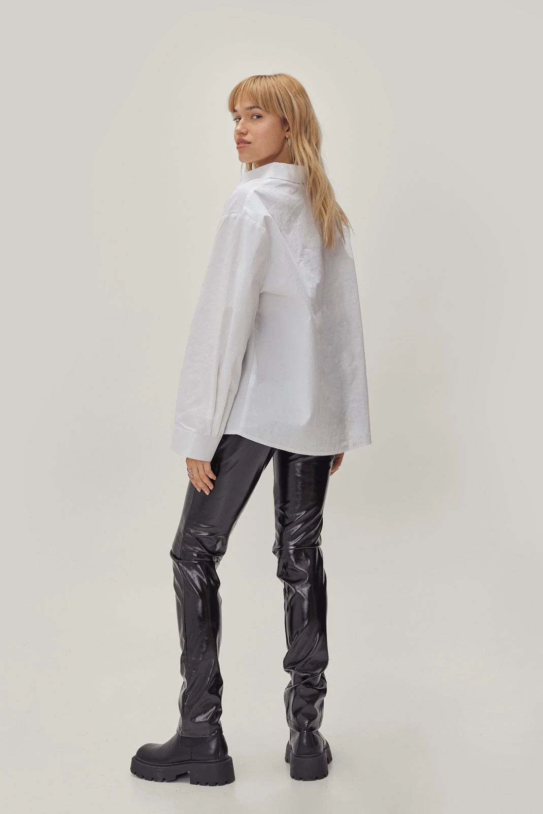 Split Hem Straight Leg Vinyl Pants - Image 3