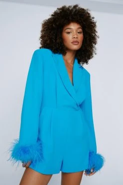 Feather Hem Blazer Style Romper