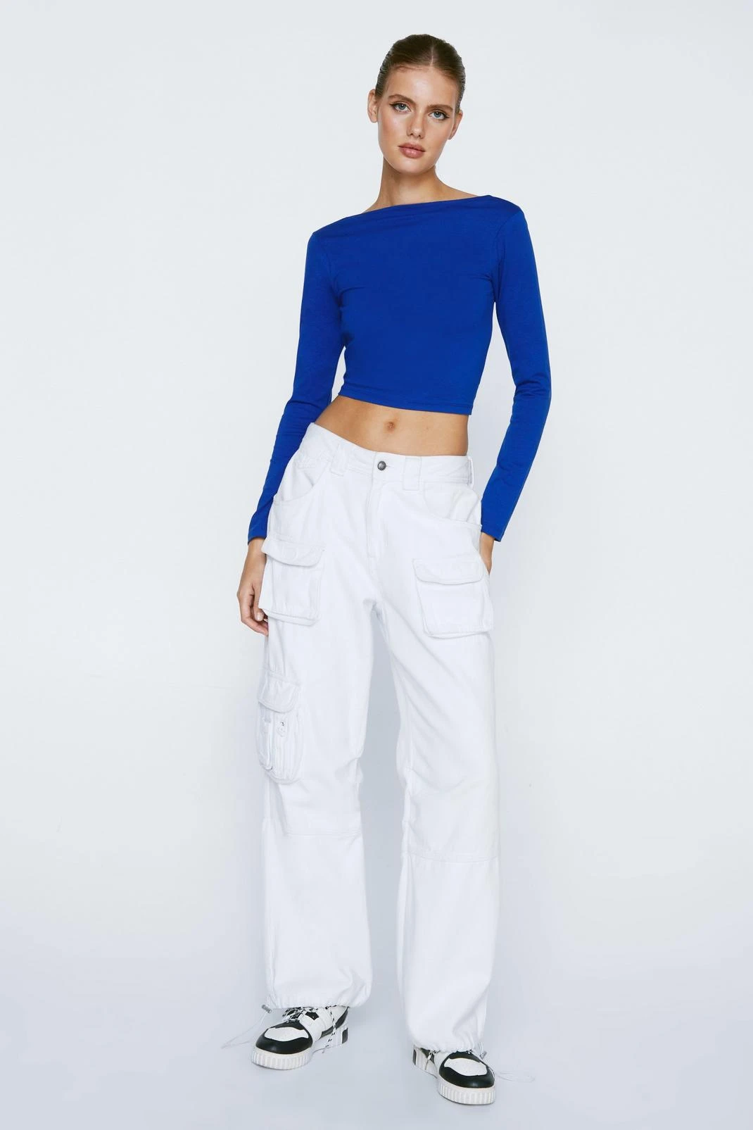 Slash Neck Tie Up Back Long Sleeve Top - Image 5