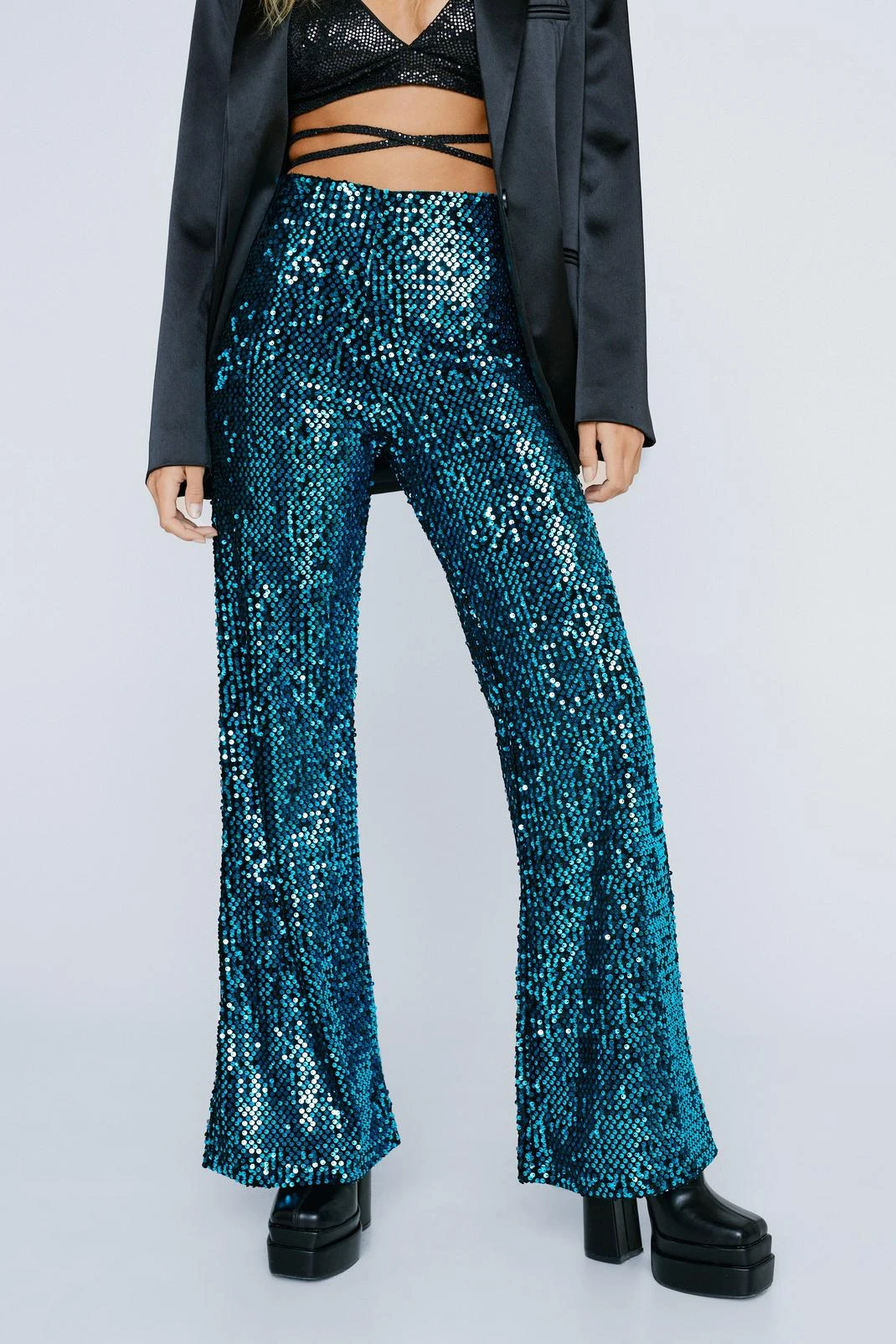 Velvet Sequin Flare Trouers - Image 2