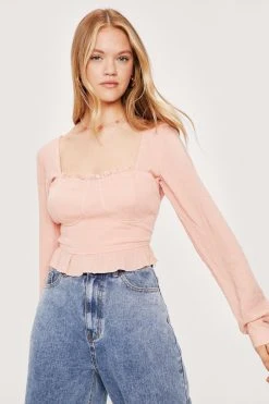 Cupped Square Neck Ruffle Hem Blouse