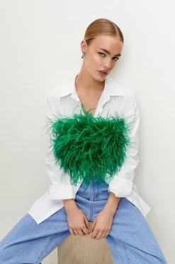 Feather Cropped Bandeau Corset Top