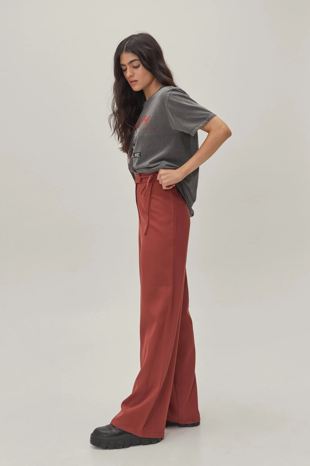 Tie Waist Tailored Wide Leg Pants - Image 4