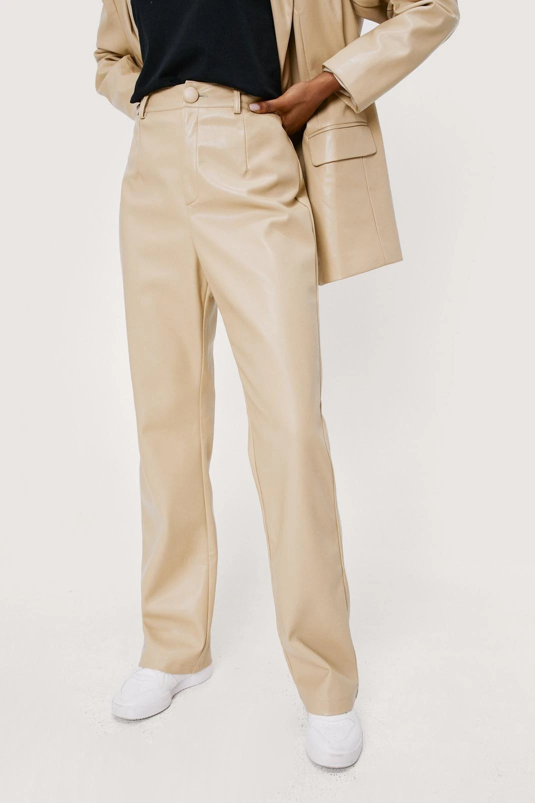 Faux Leather Tailored Straight Leg Pants - Image 2