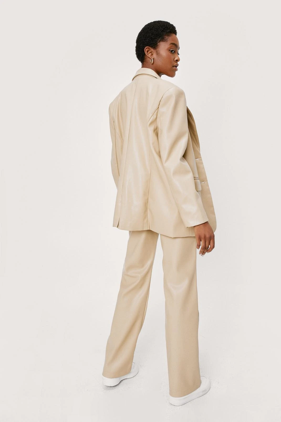 Faux Leather Tailored Straight Leg Pants - Image 3