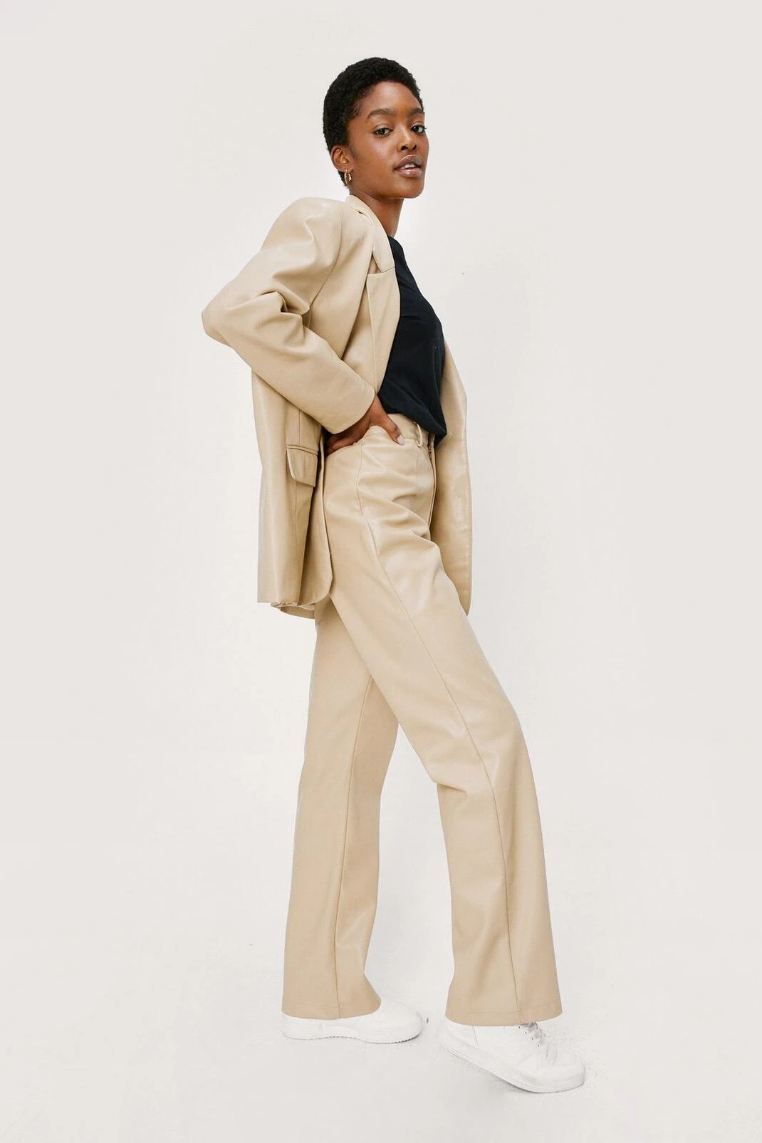 Faux Leather Tailored Straight Leg Pants - Image 4