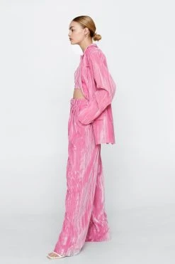 Crinkle Velvet Tailored Wide Leg Pants
