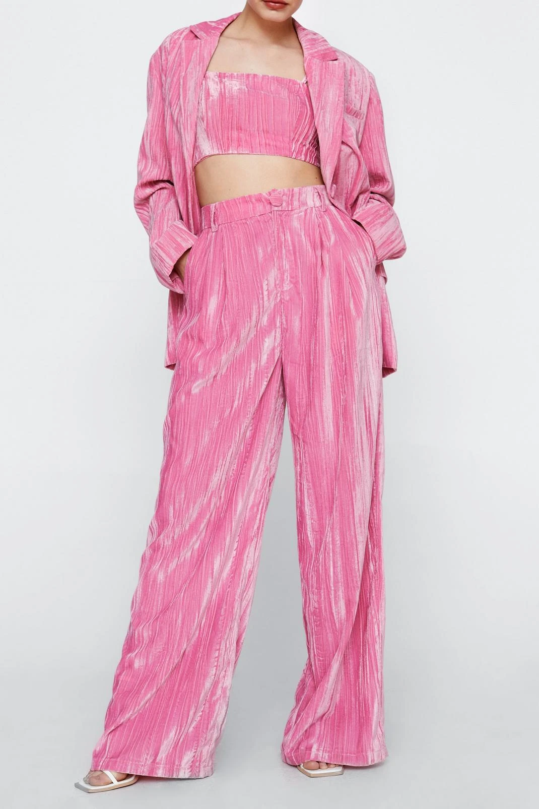 Crinkle Velvet Tailored Wide Leg Pants - Image 2