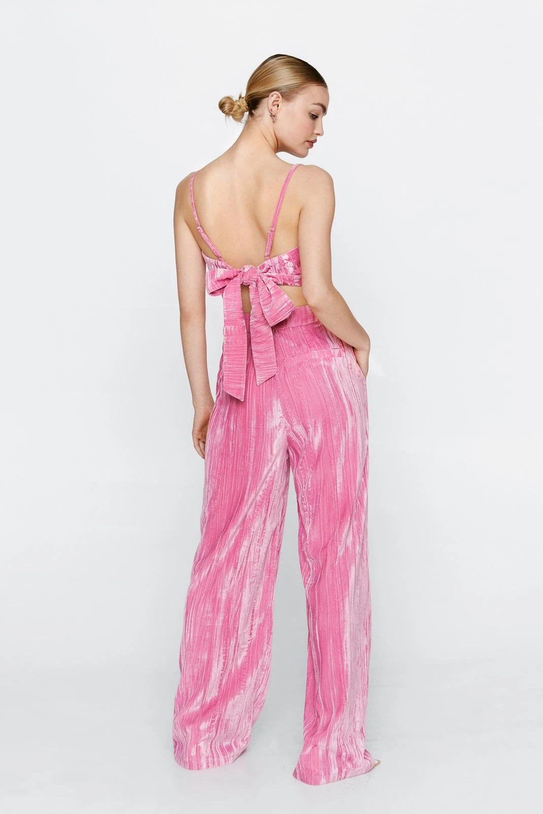 Crinkle Velvet Tailored Wide Leg Pants - Image 3