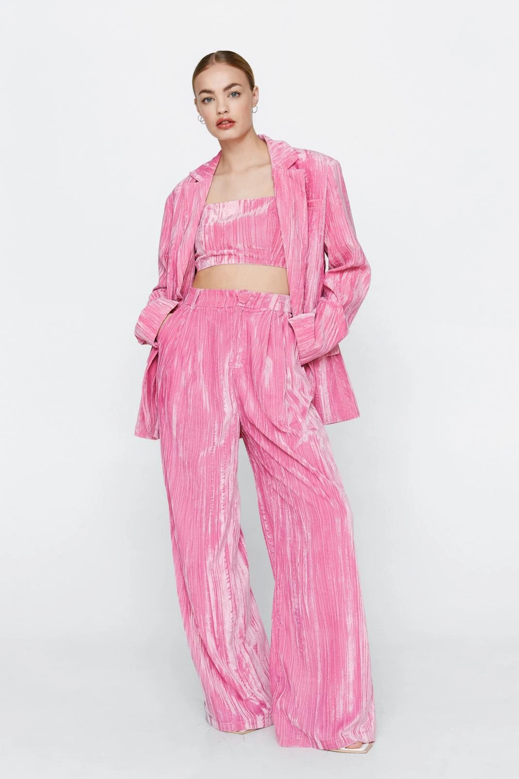 Crinkle Velvet Tailored Wide Leg Pants - Image 4