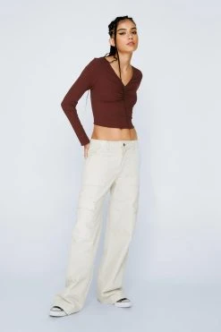 Long Sleeve Lace Trim Ribbed Top