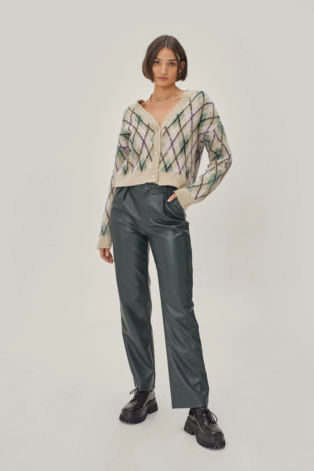 Faux Leather Straight Leg Tailored Pants - Image 2