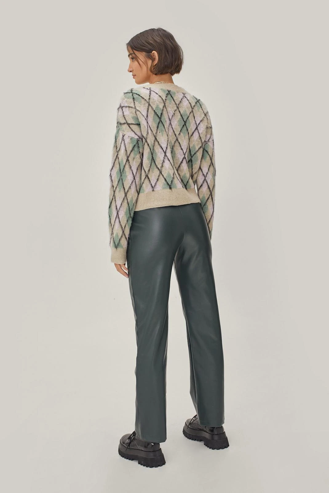 Faux Leather Straight Leg Tailored Pants - Image 3