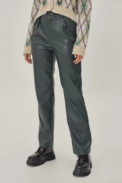 Faux Leather Straight Leg Tailored Pants