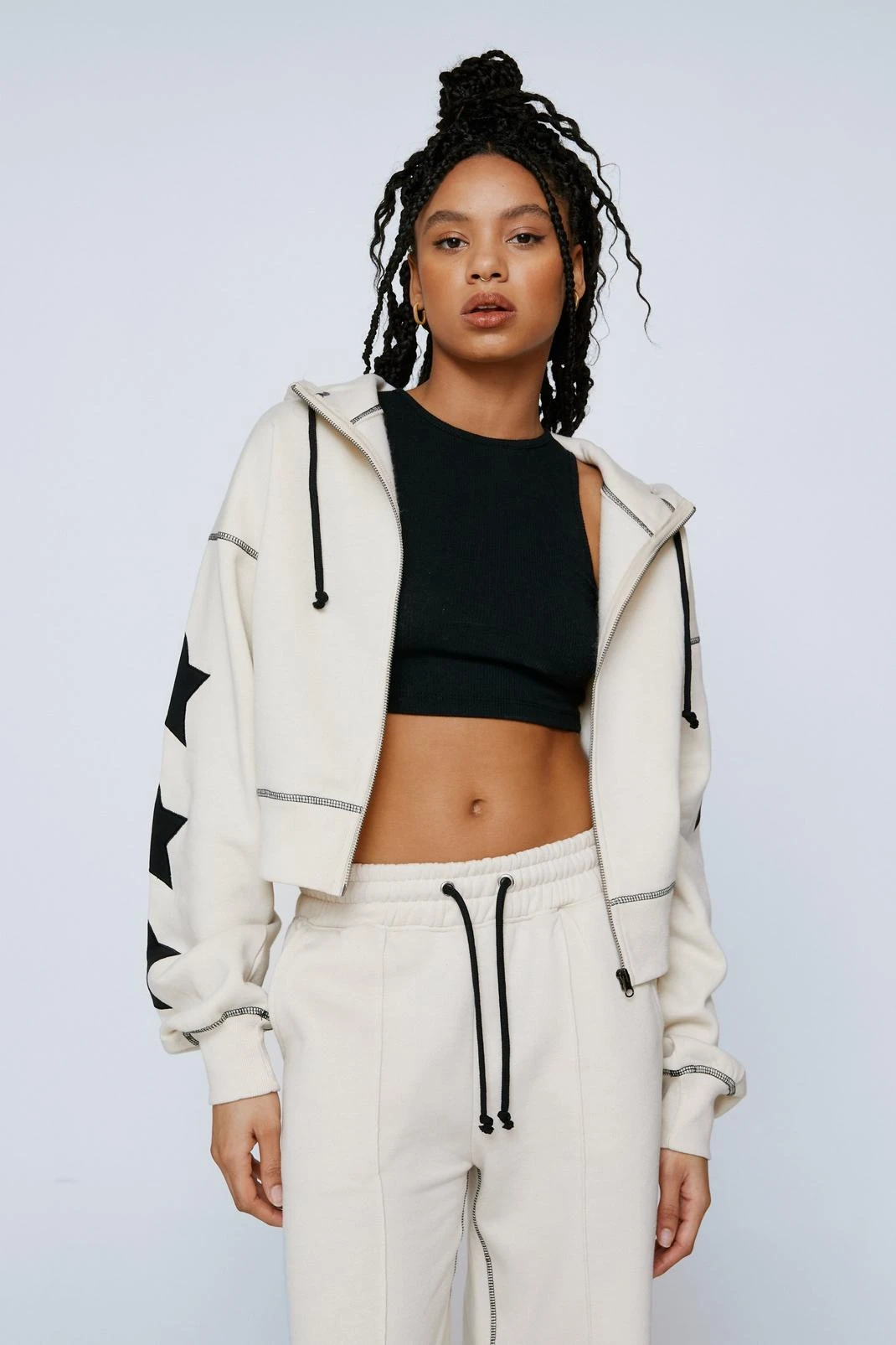 Star Zip Up Cropped Hoodie - Image 2