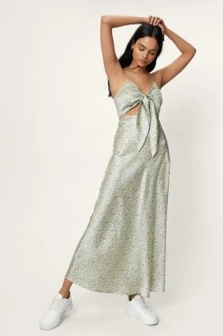 Ditsy Floral Printed Satin Shirred Bralette